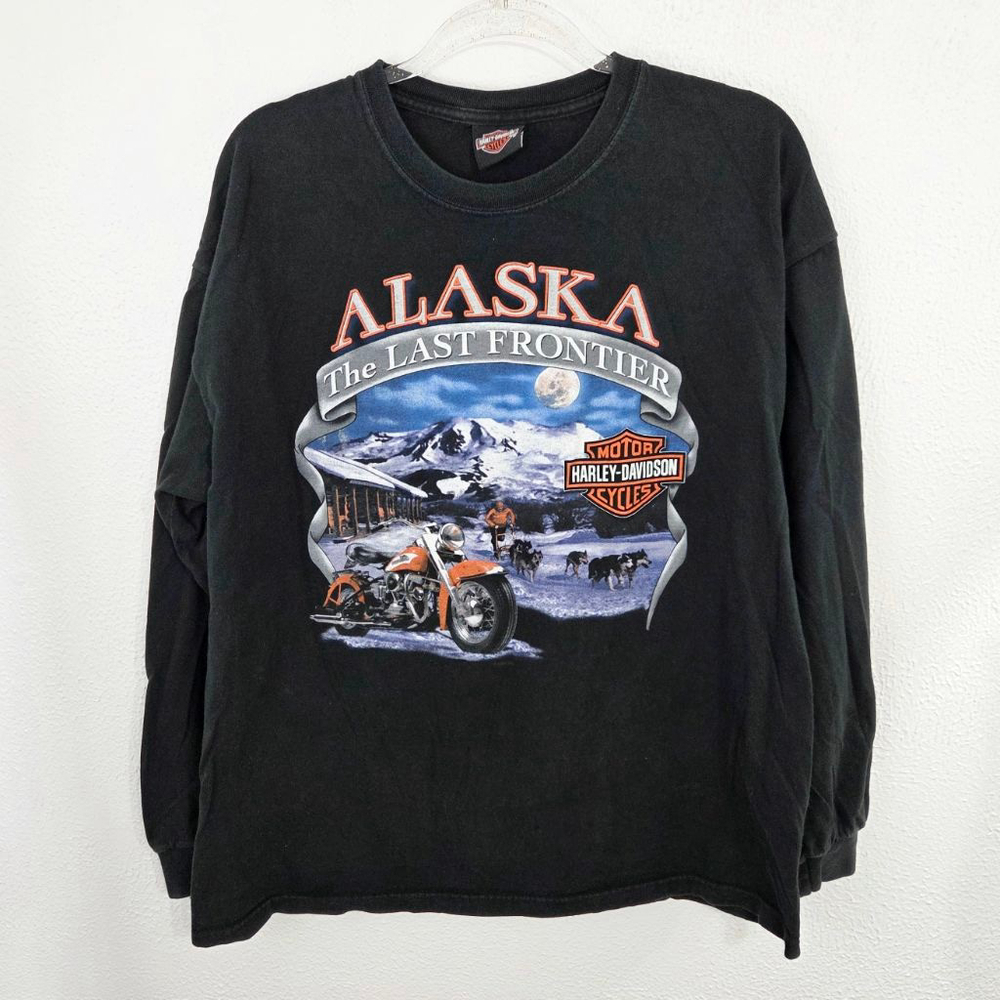 Vintage 00s Harley-Davidson long sleeve tee black Alaska motorcycle bikercore